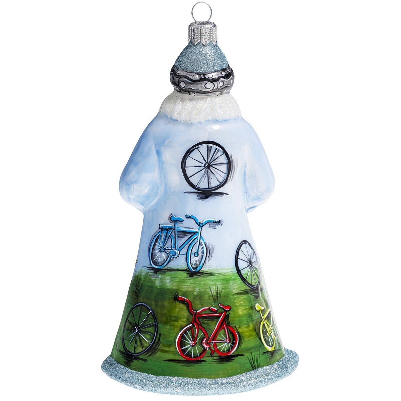 Angle. Joy to the World Collectibles - Joy to the World Glitterazzi Cycling Santa with Bicycle Polish Glass Ornament - Multicolor.