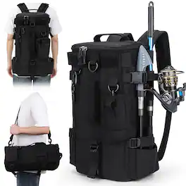 Cozy Serene - Fishing Tackle Backpack Sling Rucksack Bag Storage Fish Gear Bags Molle Assault Pack Hiking - Black