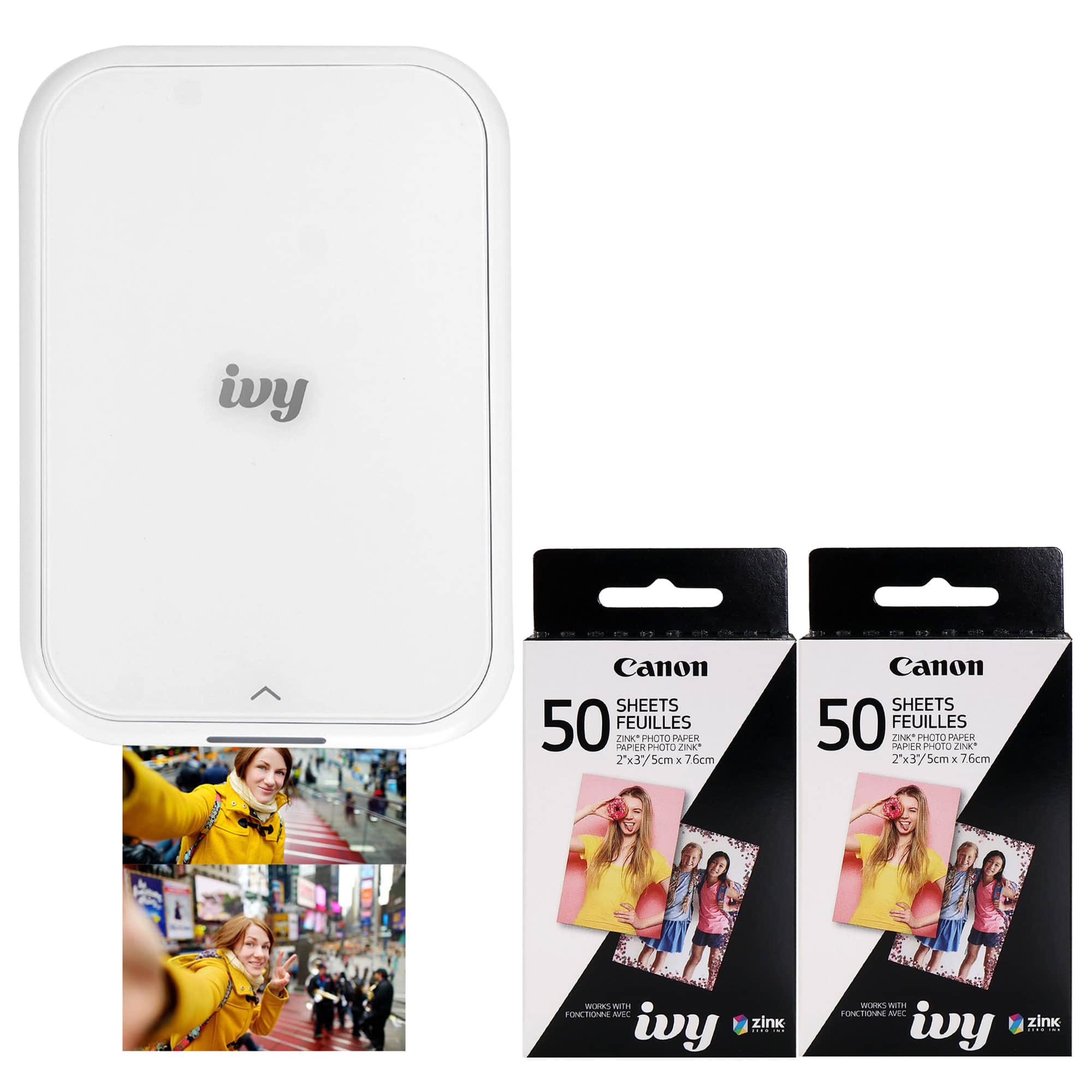 Canon - IVY 2 Mini Photo Printer 2x 2x3" ZINK Photo Paper (50 Sheets) - Pure White