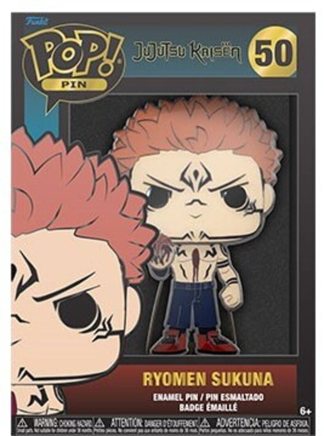 POP! JUJUTSU KAISEN 50 PIN, RYOMEN SUKUNA ENAMEL PIN/PIN ESMALTADO BADGE EMAILLE, 6+, ATTENTION D'ETOUFFEMENT, ADVERTENCIA PELIGRO DE ASPA