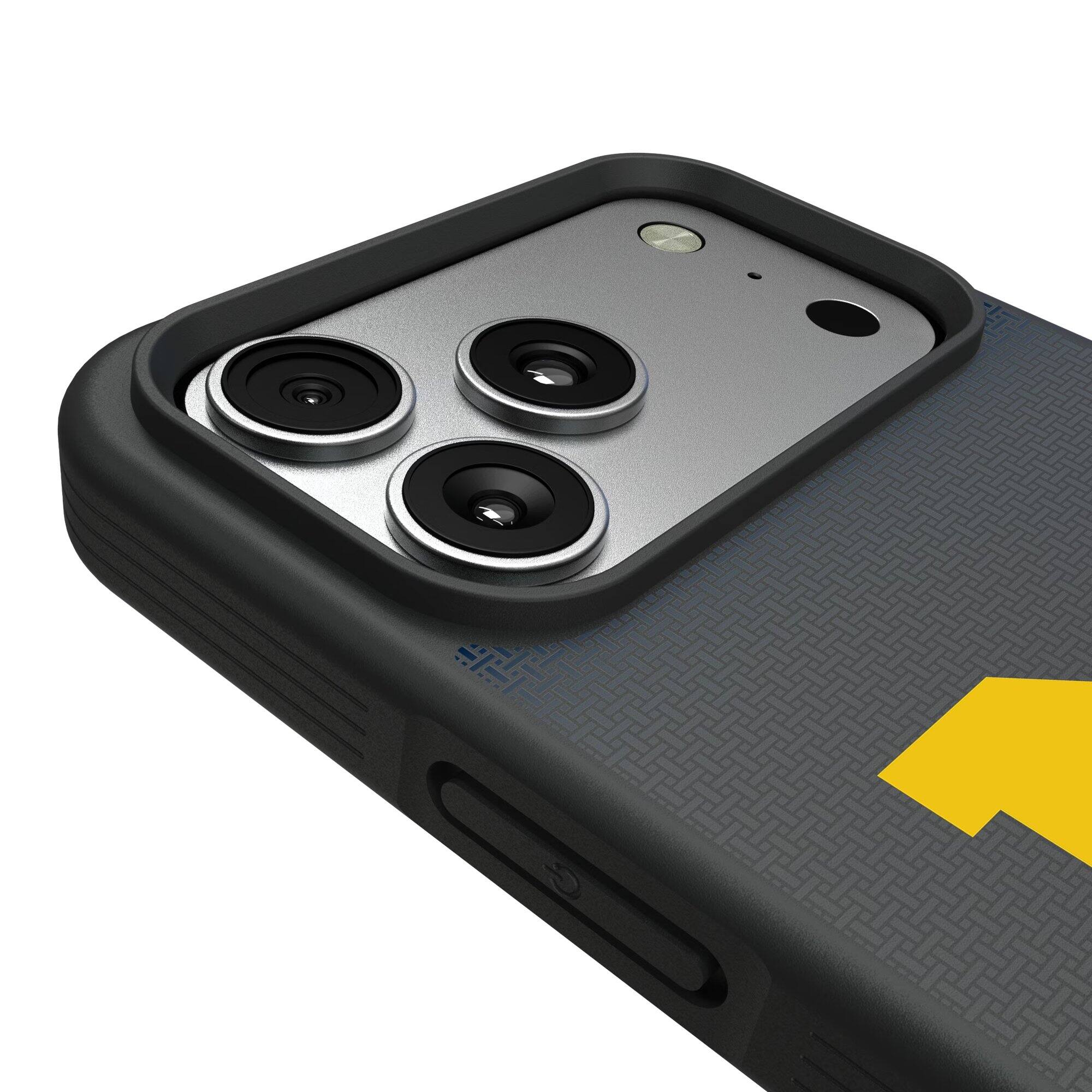 Alt View 2. Keyscaper - Michigan Wolverines Bump Case with 8.2ft Drop Protection - 15 Pro Max - Black.