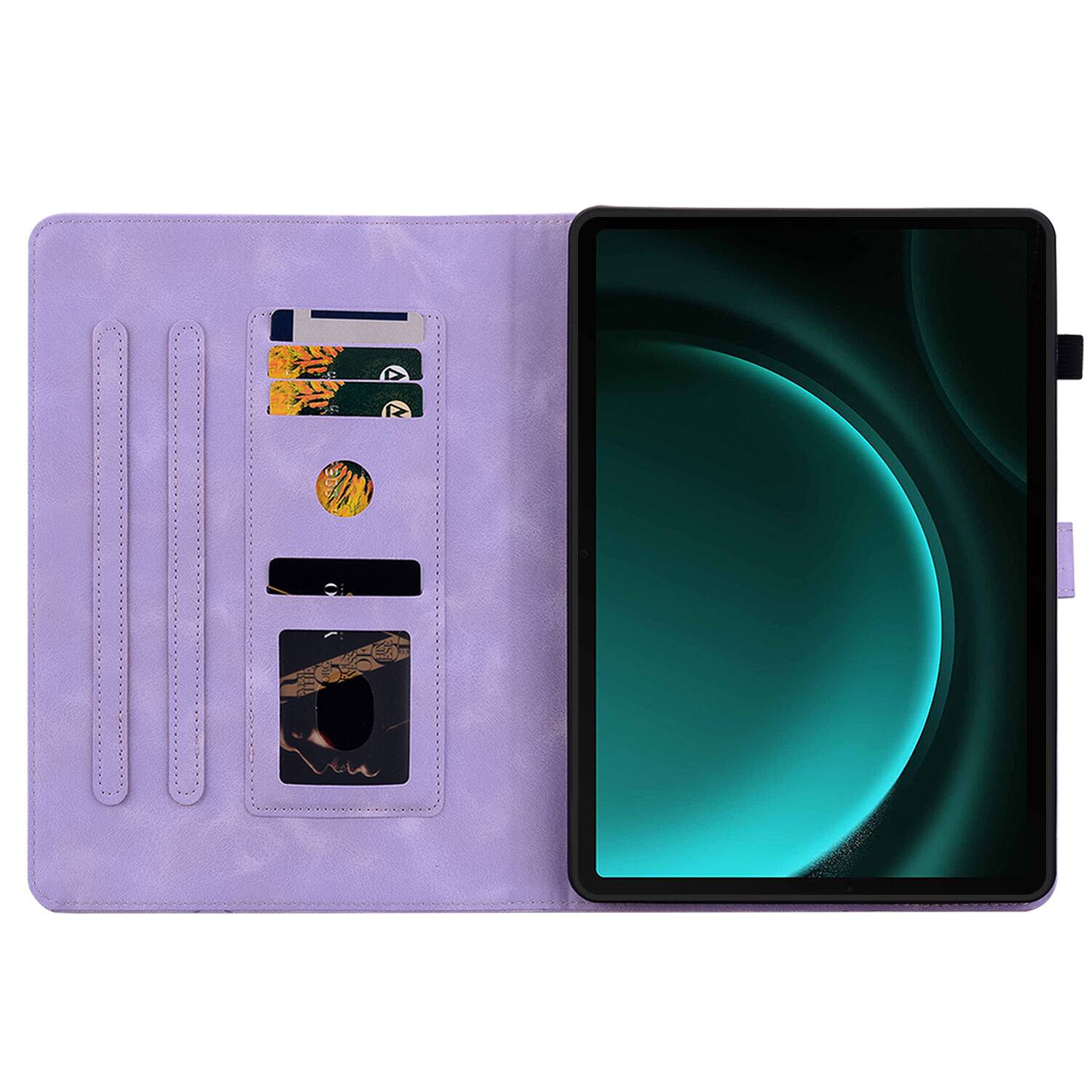 Back. Dteck - Case for Samsung Galaxy Tab S10 FE & S10 Lite and S9 FE & S9,Embossed Pattern PU Leather Flip Card Holder Stand Cover - Purple.