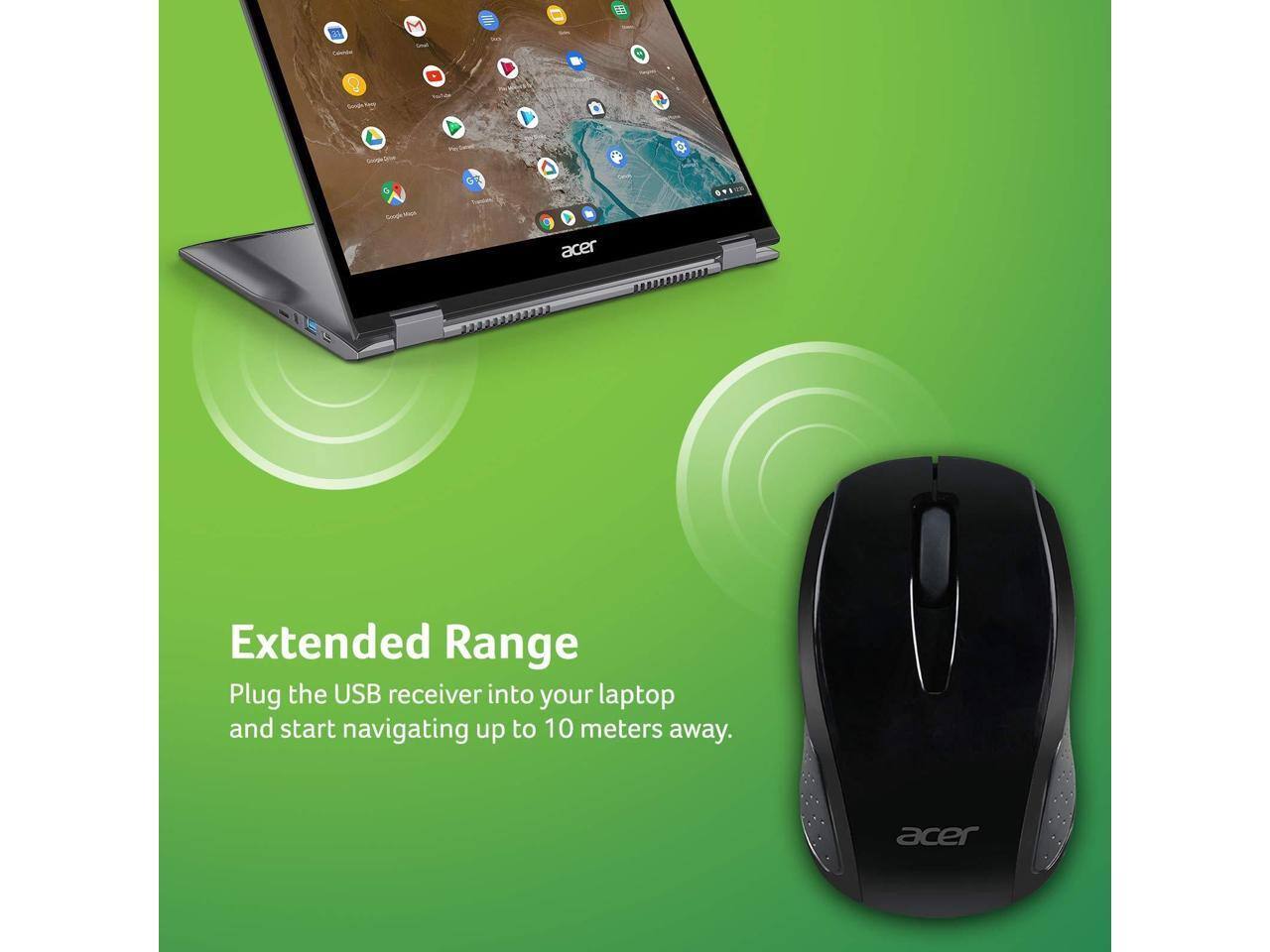 Extended Range  
Plug the USB receiver into your laptop and start navigating up to 10 meters away.