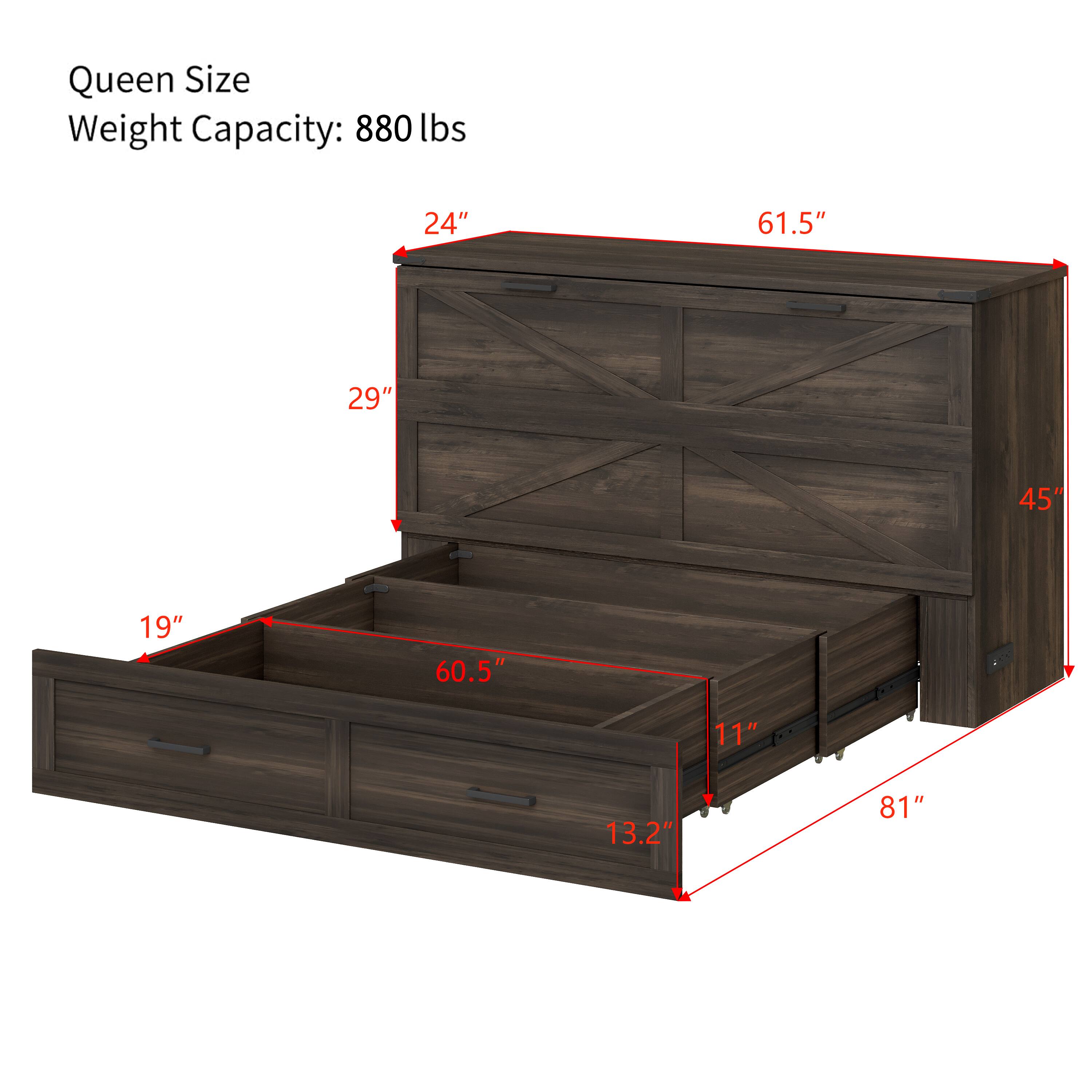 Queen Size  
Weight Capacity: 880 lbs  

24"  
61.5"  
29"  
45"  
19"  
60.5"  
11"  
13.2"  
81"