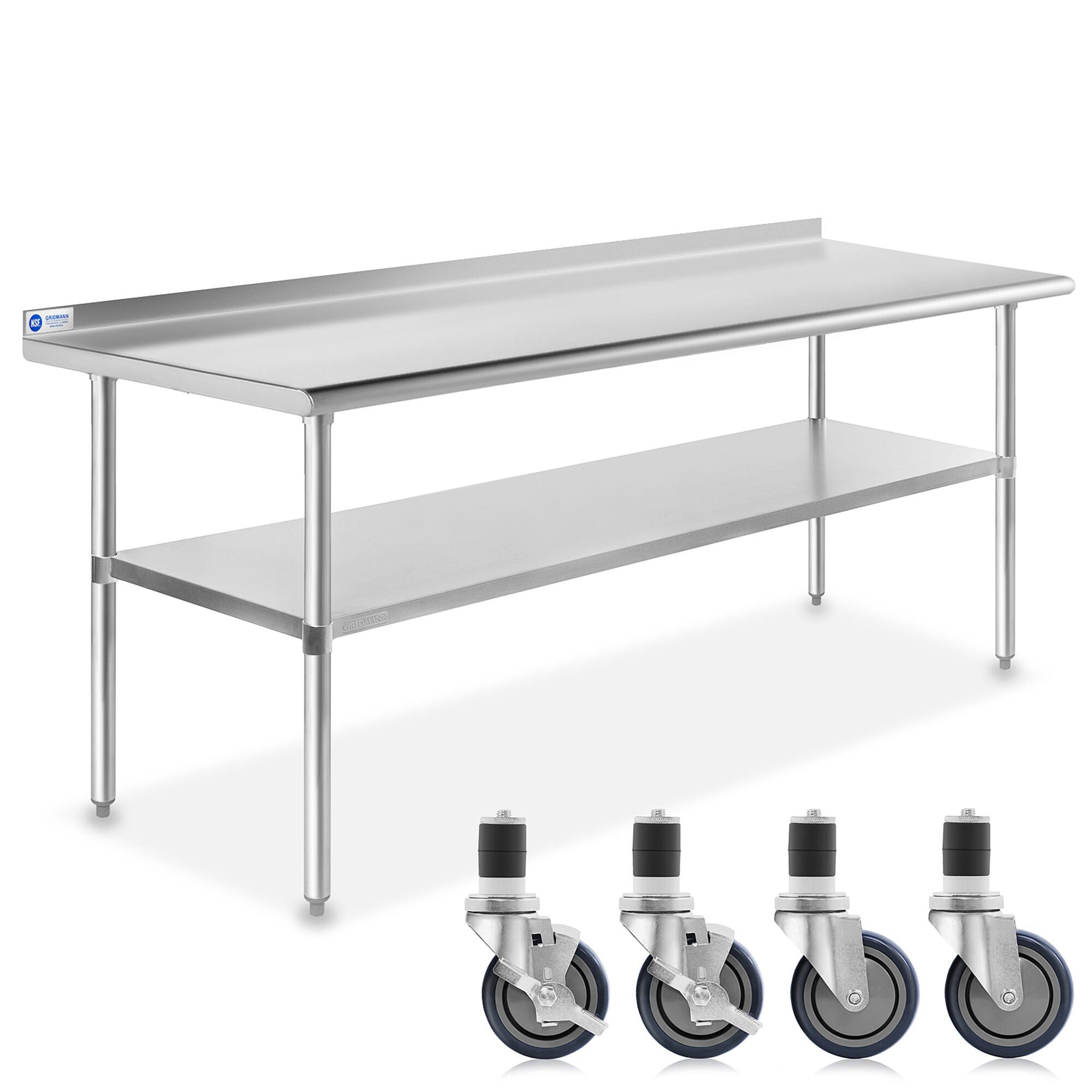 GRIDMANN - 72 x 24-in NSF Stainless Steel Prep Table with 4 Casters - Silver