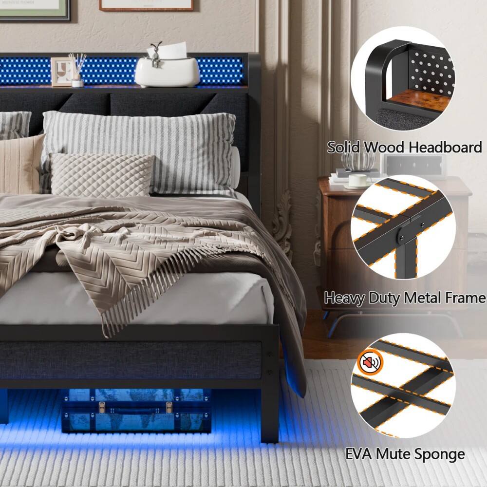 Solid Wood Headboard  
Heavy Duty Metal Frame  
EVA Mute Sponge