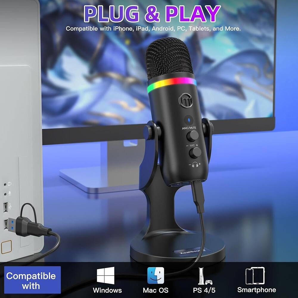 Back. MOSZAR LLC - USB Dynamic Gaming Microphone – RGB Light, Mute & Gain Control for PC/iPhone.