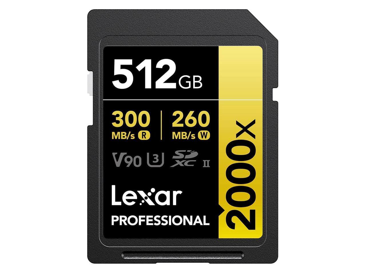 512 GB  
300 MB/s R  
260 MB/s W  
V90  
XC II  
Lexar Professional  
2000x