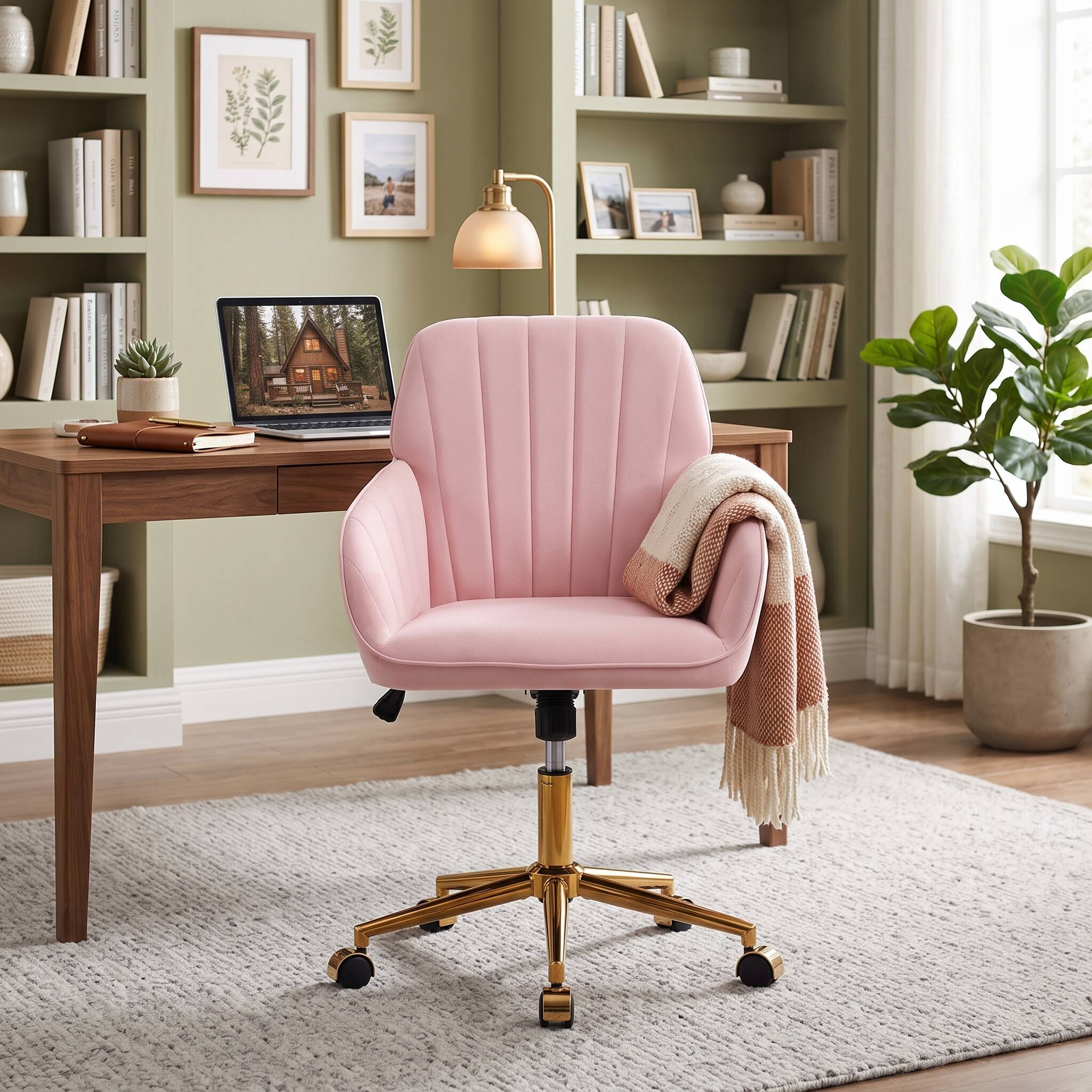 Alt View 10. Forest'nSky - Gold Metal Adjustable Office Chair with Ergonomic Swivel Chair, Backrest Seat,Baby Pink - Baby Pink.