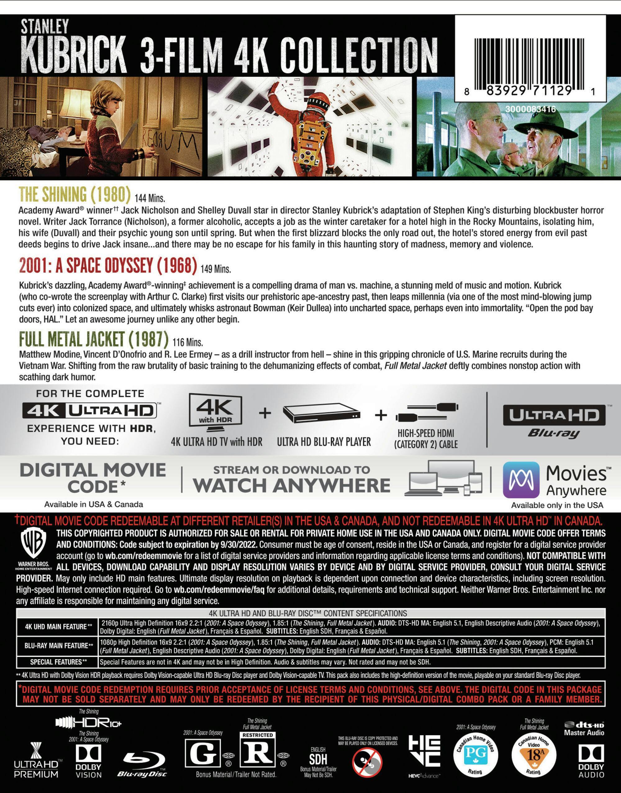 Back. Stanley Kubrick: 3-Film 4K Collection   - 4K Blu-Ray.