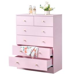 Winado - Modern 6 Drawer Dresser Tall Dresser Chest of Drawers Anti-Tipping Device Metal Handle for Bedroom Living Room Hallway - Pink