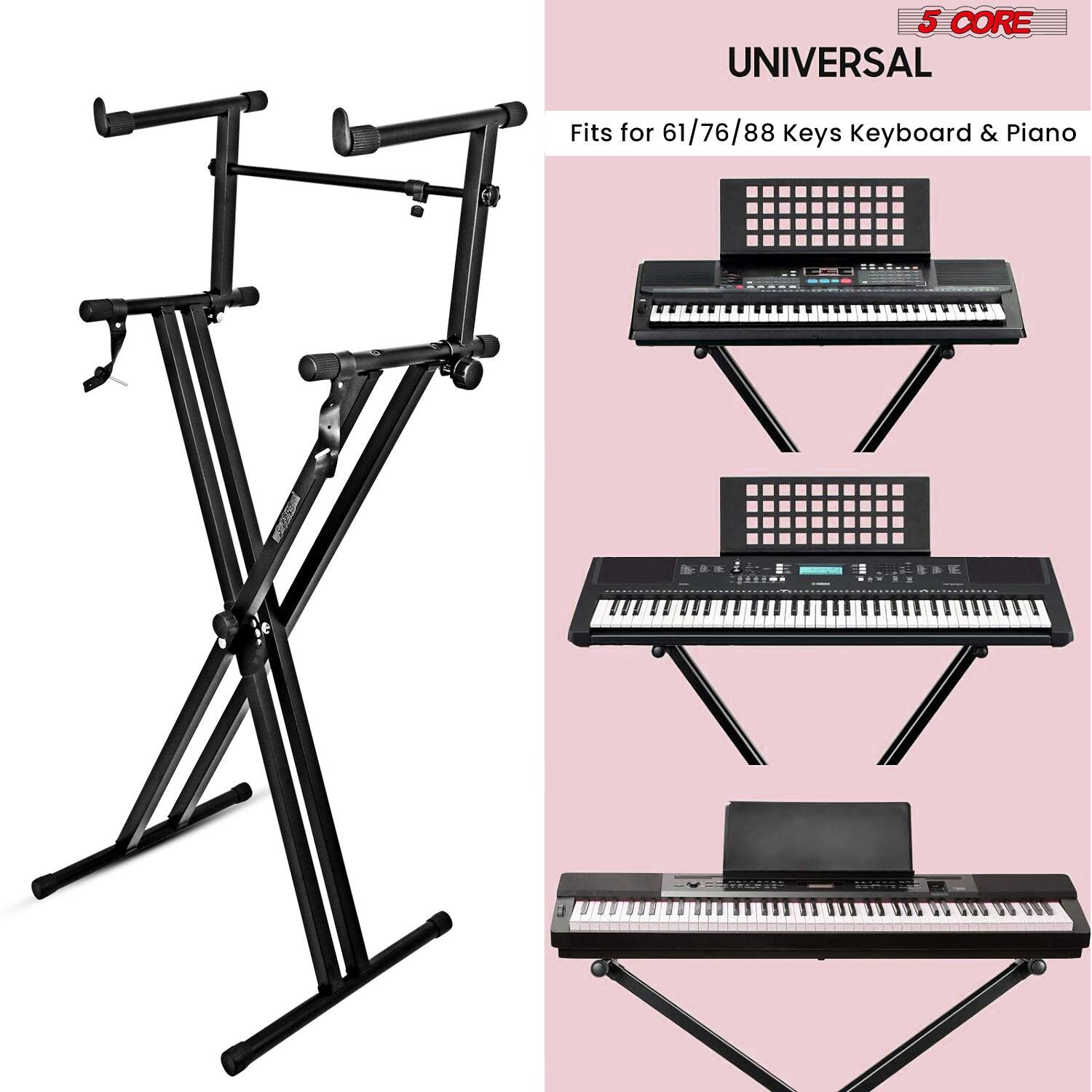 5 CORE 2 Tier Keyboard Stand Double X Style Adjustable Electric