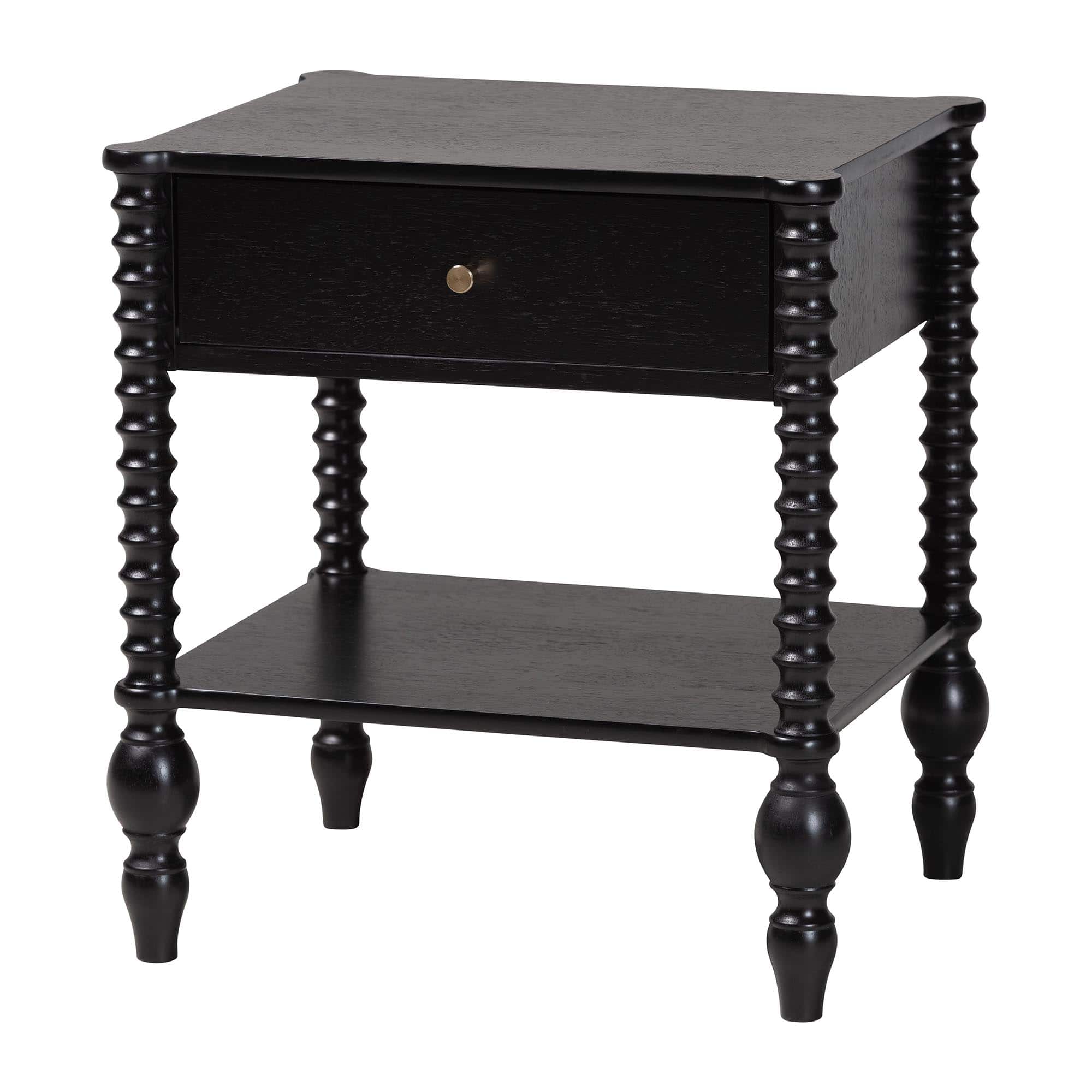 Baxton Studio - Callison Spindle Nightstand - 1-Drawer Farmhouse Bedside Table with Open Shelf Storage and Turned Accents for Bedroom - Black