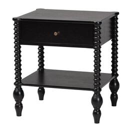 Baxton Studio - Callison Spindle Nightstand - 1-Drawer Farmhouse Bedside Table with Open Shelf Storage and Turned Accents for Bedroom - Black