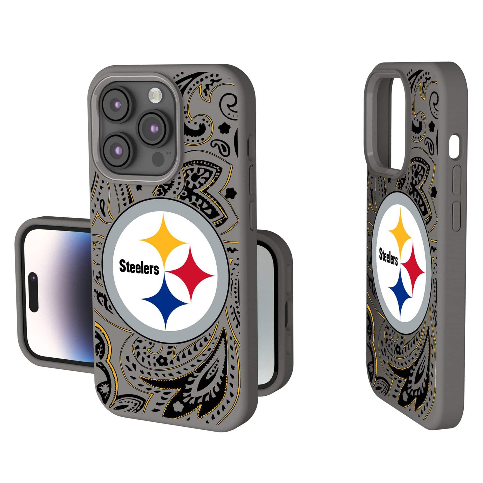 Keyscaper - NFL - Pittsburgh Steelers Paisley iPhone Soft Touch Case - 14 - Gray