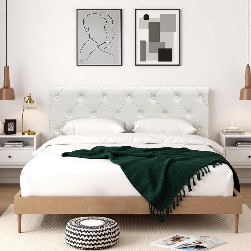 Alt View 1. wowmax - California King Upholstered Headboard, Modern Button Tufted Design for Large Beds, Beige - Beige.