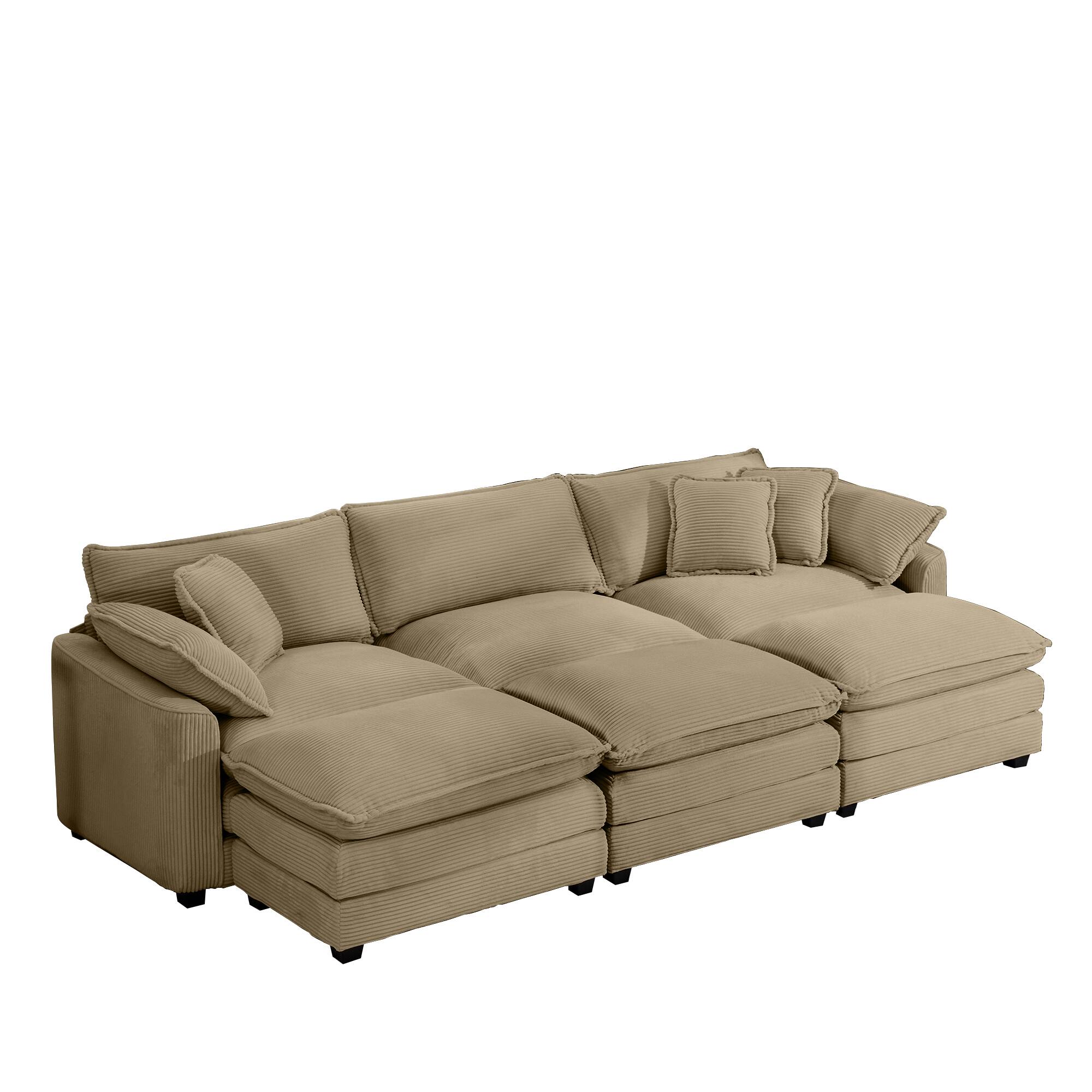Alt View 1. LOVMOR - Corduroy Sofa Set L Shaped Modular Deep Seat Storage Ottoman Easy Assembly Memory Foam For Bedroom Soft Lounge - Tan.