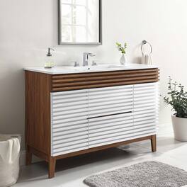 Modway - Render 48" Bathroom Vanity with White Basin Included - White Walnut White