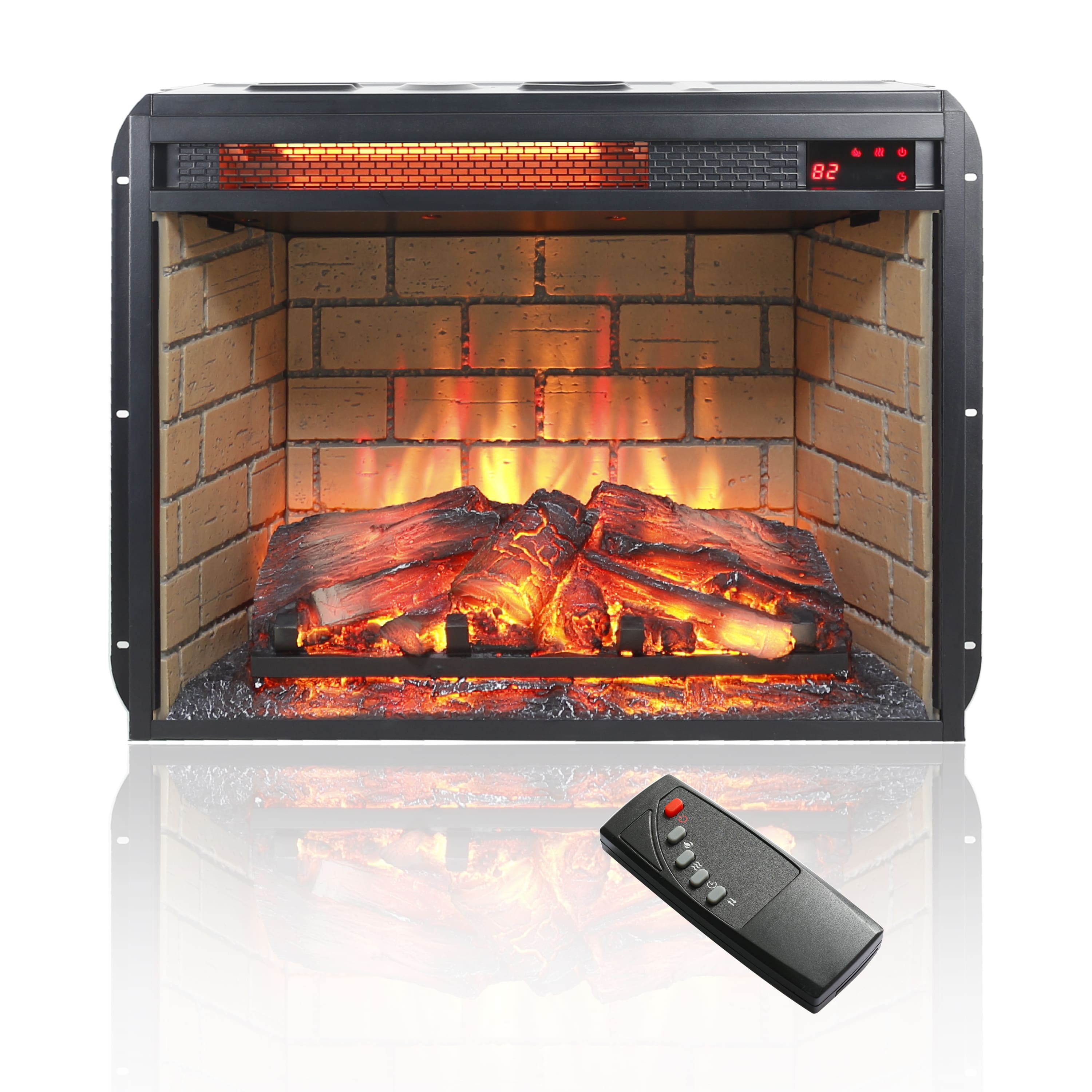 Mondawe - 23" Infrared Quartz Electric Fireplace Insert with Wood Logs and Brick Design - Black