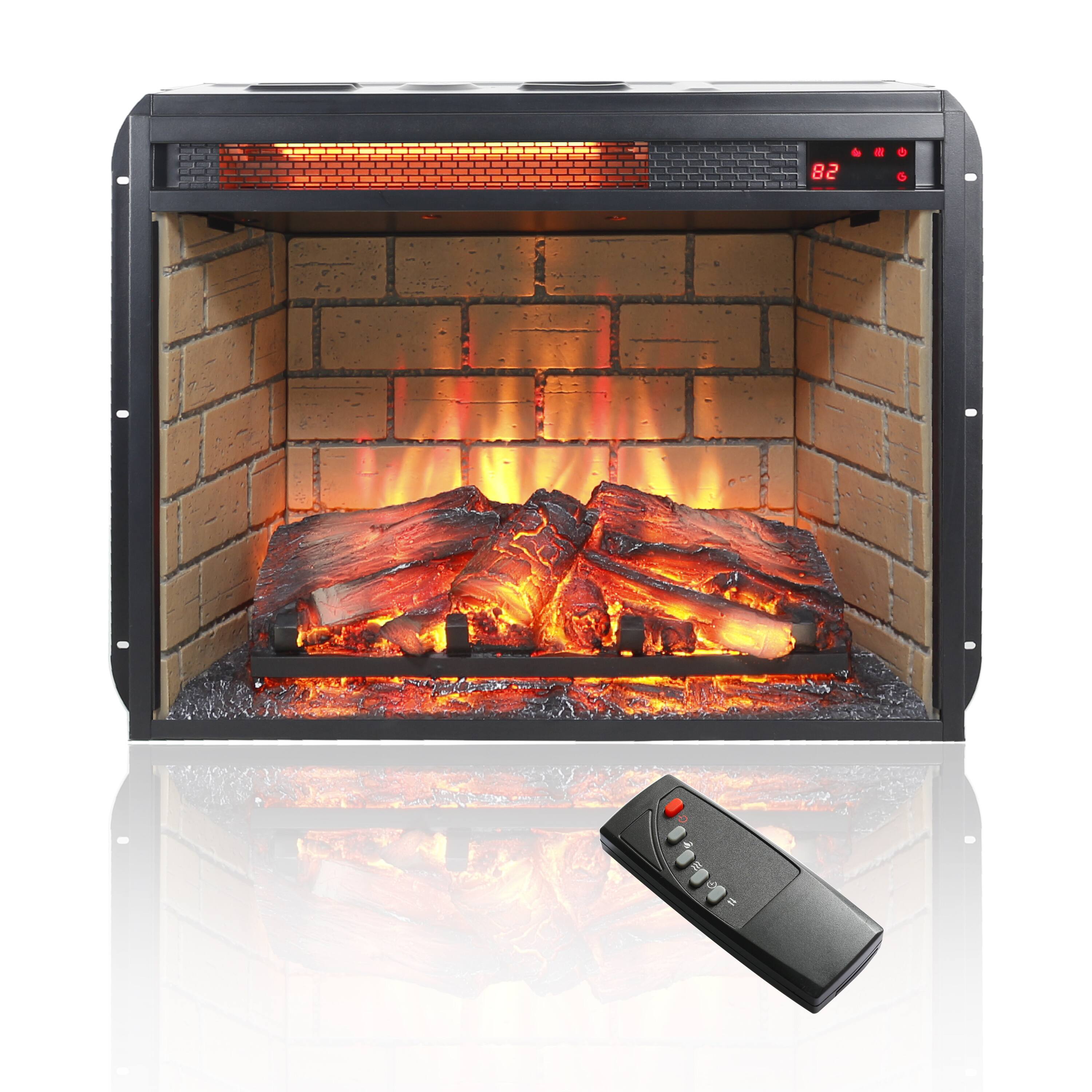 Front. Mondawe - 23" Infrared Quartz Electric Fireplace Insert with Wood Logs and Brick Design - Black.