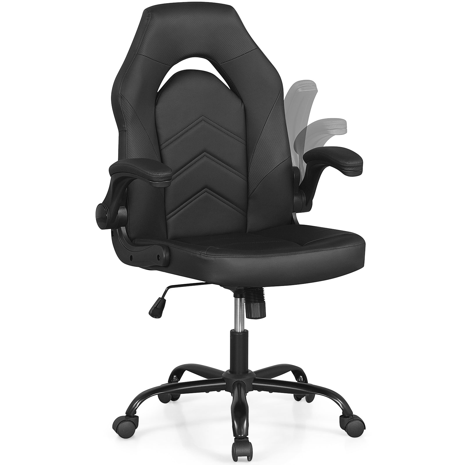 Costway - Leather Office Chair with Flip-up Armrests, Rocking Function, Adjustable Height - Black