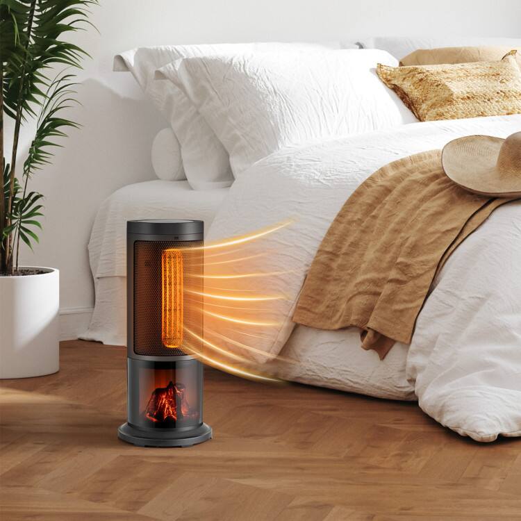 Alt View 1. HONGGE - Quiet Space Heater with Flame Effect and Remote Control - Black.