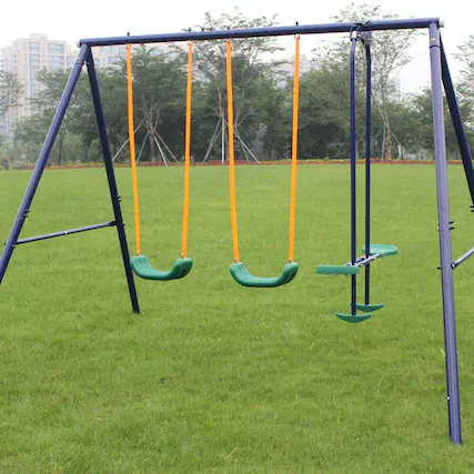 Front. ELEMENT ACE - Outdoor Metal Swing Set with Glider and Multiple Swings for Backyard Playground Fun.