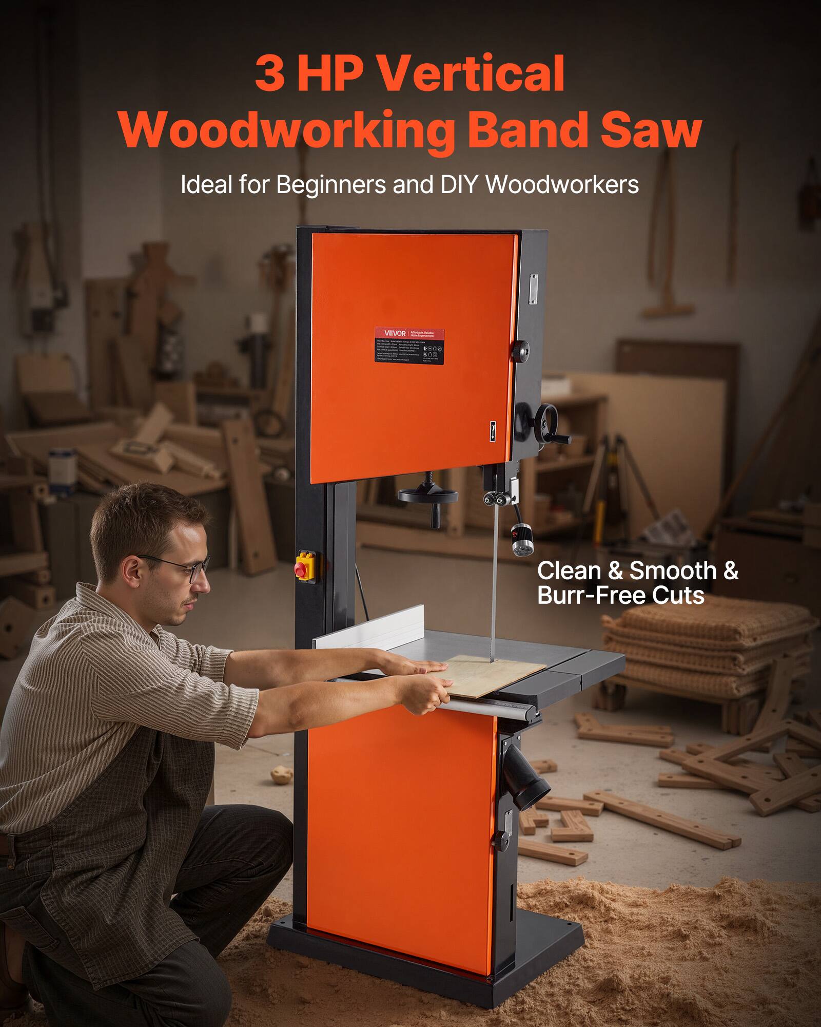3 HP Vertical Woodworking Band Saw  
Ideal for Beginners and DIY Woodworkers  

Clean & Smooth & Burr-Free Cuts