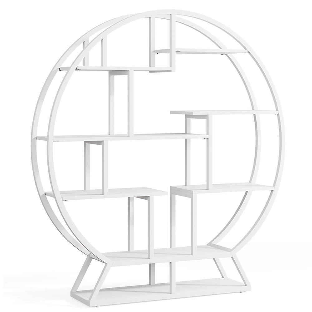 Angle. Kadyn - Kadyn Bookshelf, Storage Shelf, Bookcase,Round Bookshelf, 63 Inch Etagere Bookcase with Staggered Shelves,White - White.