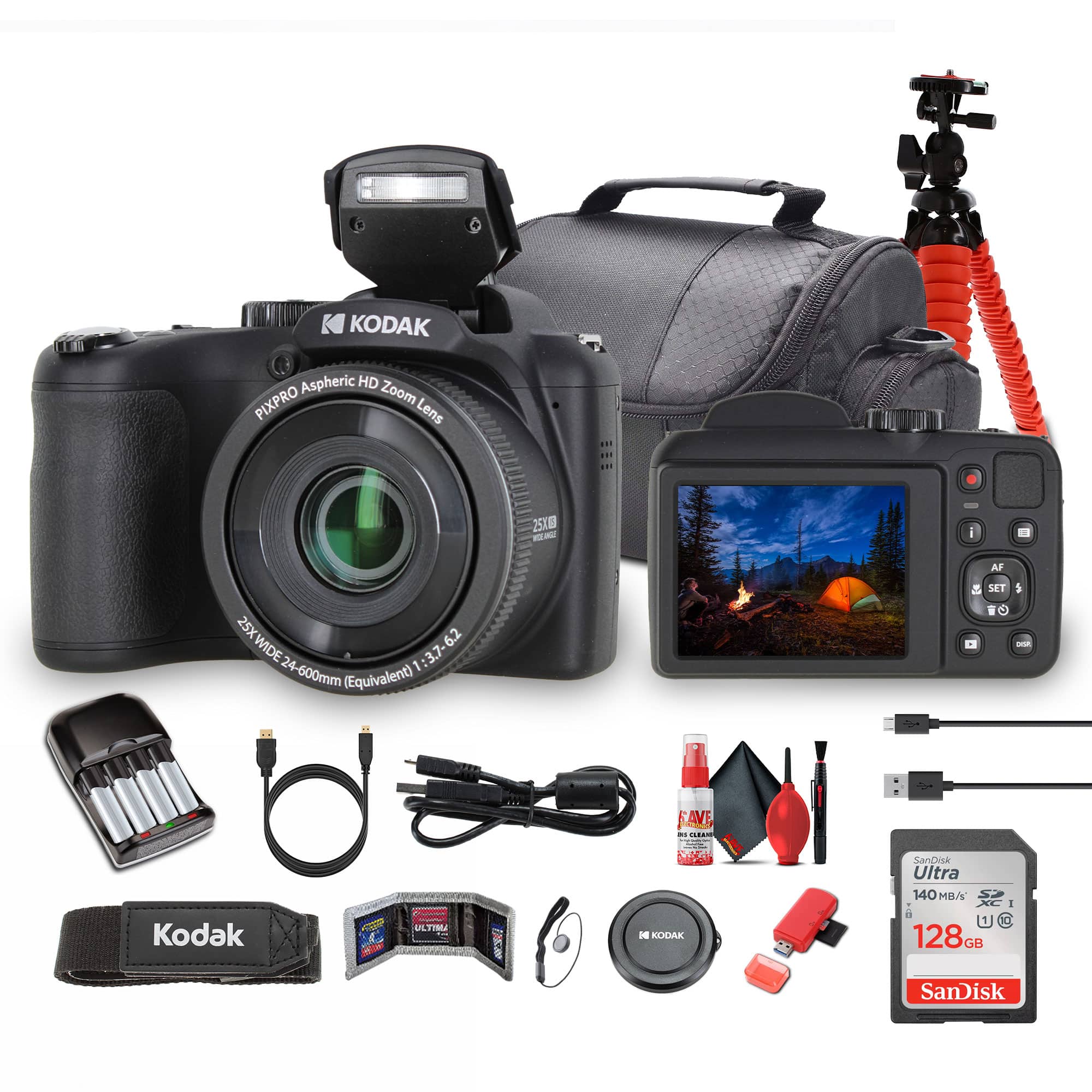 Kodak - Pixpro AZ255 Digital Camera (AZ255BK) Bundle with Accessories - Black