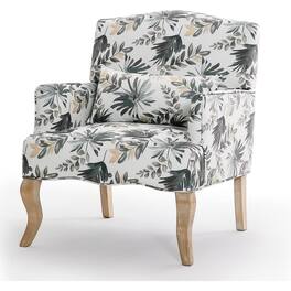 U-HOMY - Mid-Century Accent Chair with Floral Fabric, Solid Wood Frame & High-Resilience Foam for Living Room - Green