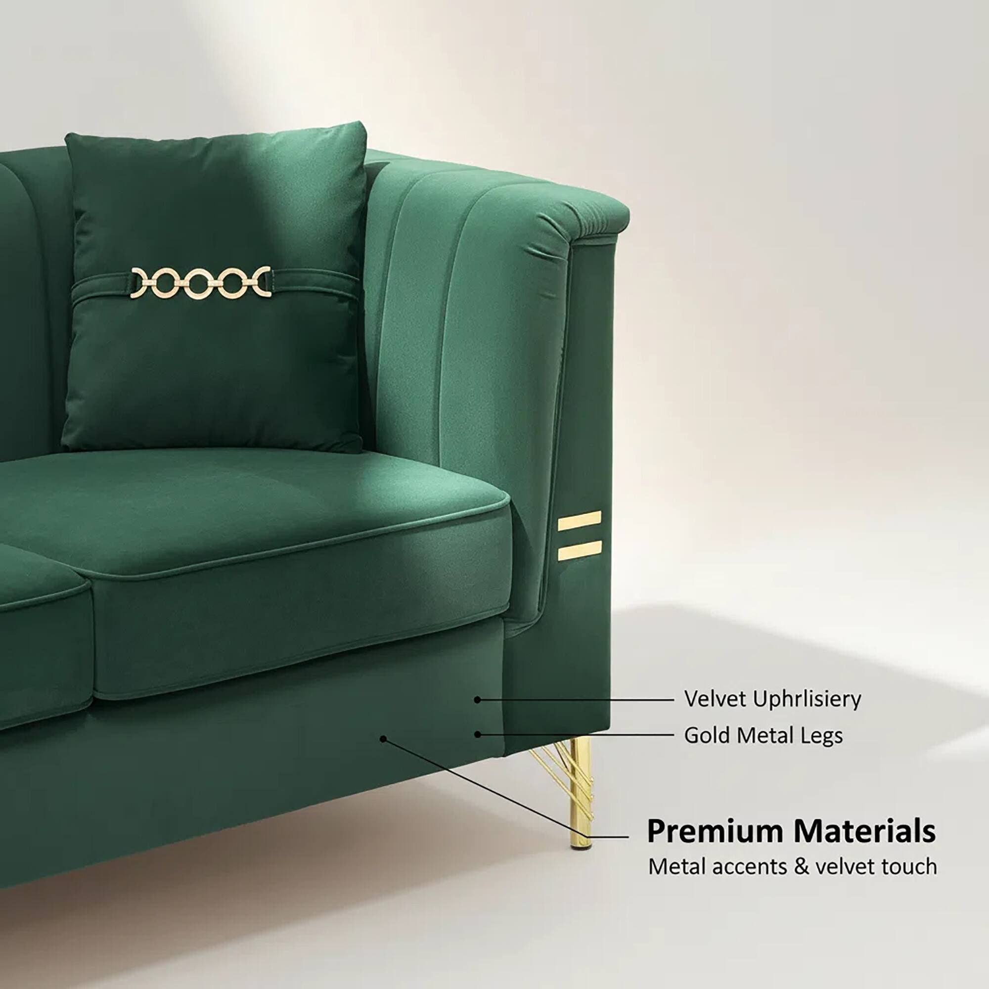 DOOOC Velvet Upholstery Gold Metal Legs Premium Materials Metal accents & velvet touch