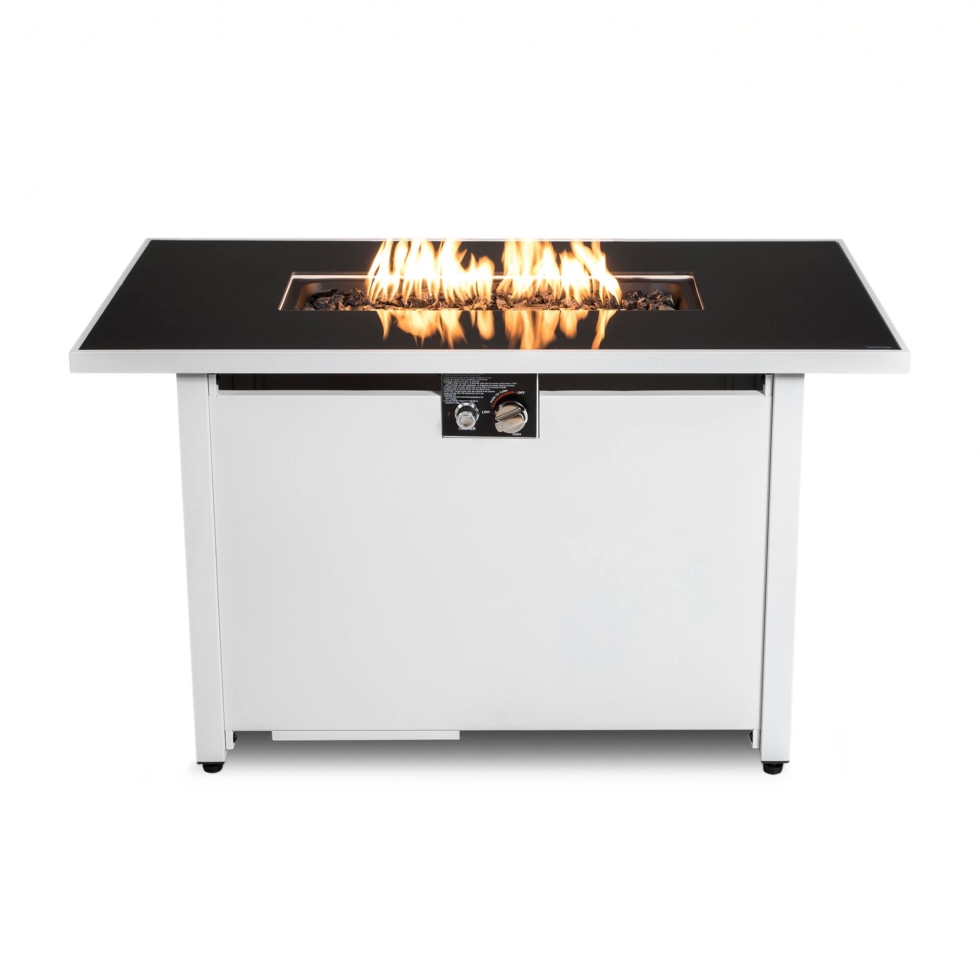 Angle. Mondawe - 50,000 BTU Stainless Steel Outdoor Gas Fire Pit Table - White.