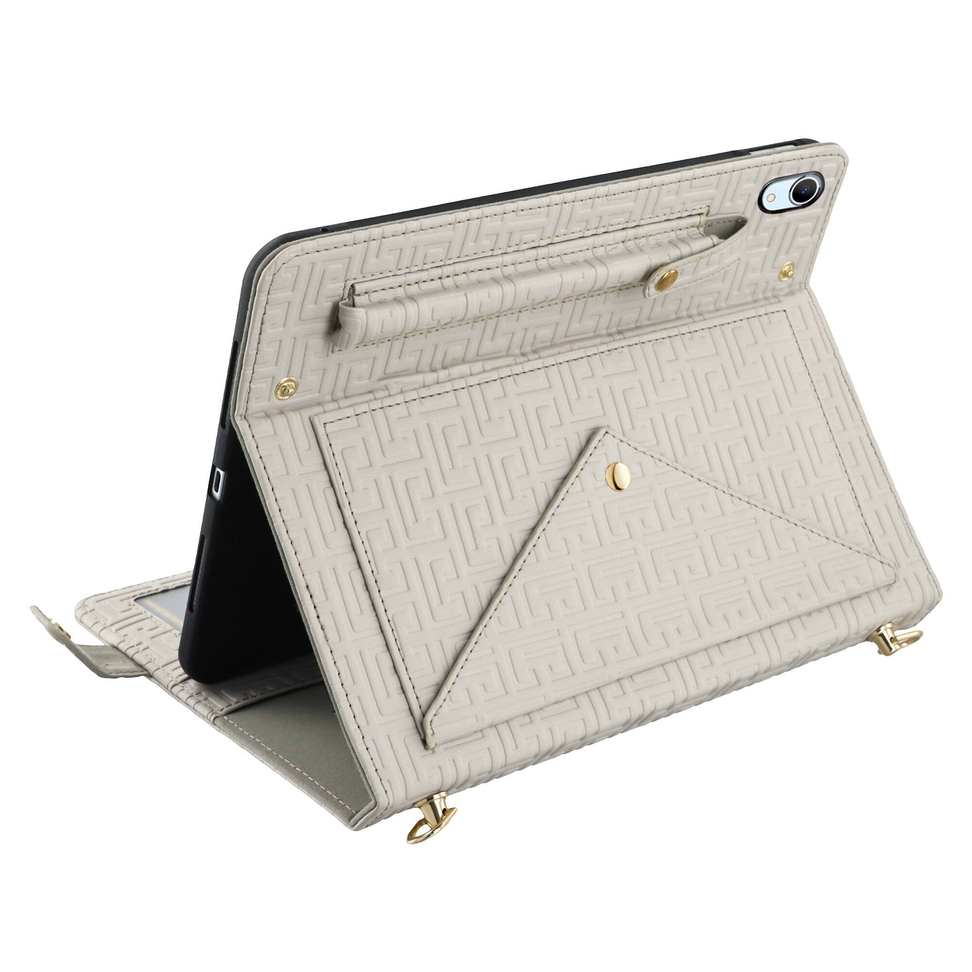 Alt View 1. Dteck - Crossbody Handbag Case for iPad A16 11" 2025/iPad 10th Gen 10.9" 2022, PU Leather Folio Stand Cover with Pencil Holder - Beige.