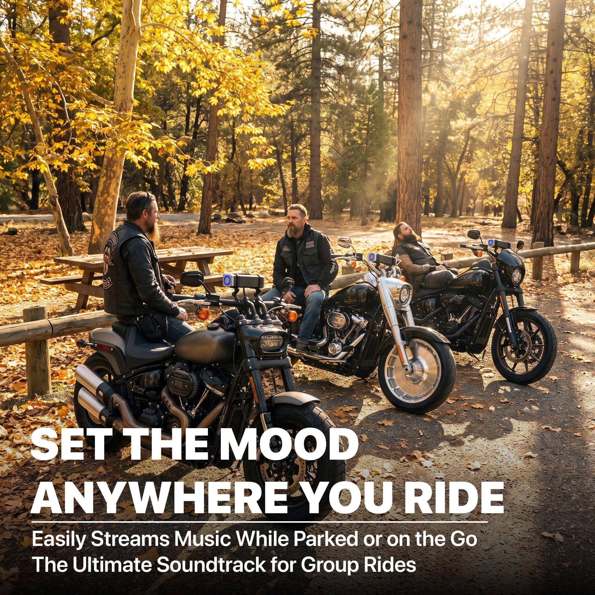SET THE MOOD ANYWHERE YOU RIDE  
Easily Streams Music While Parked or on the Go  
The Ultimate Soundtrack for Group Rides