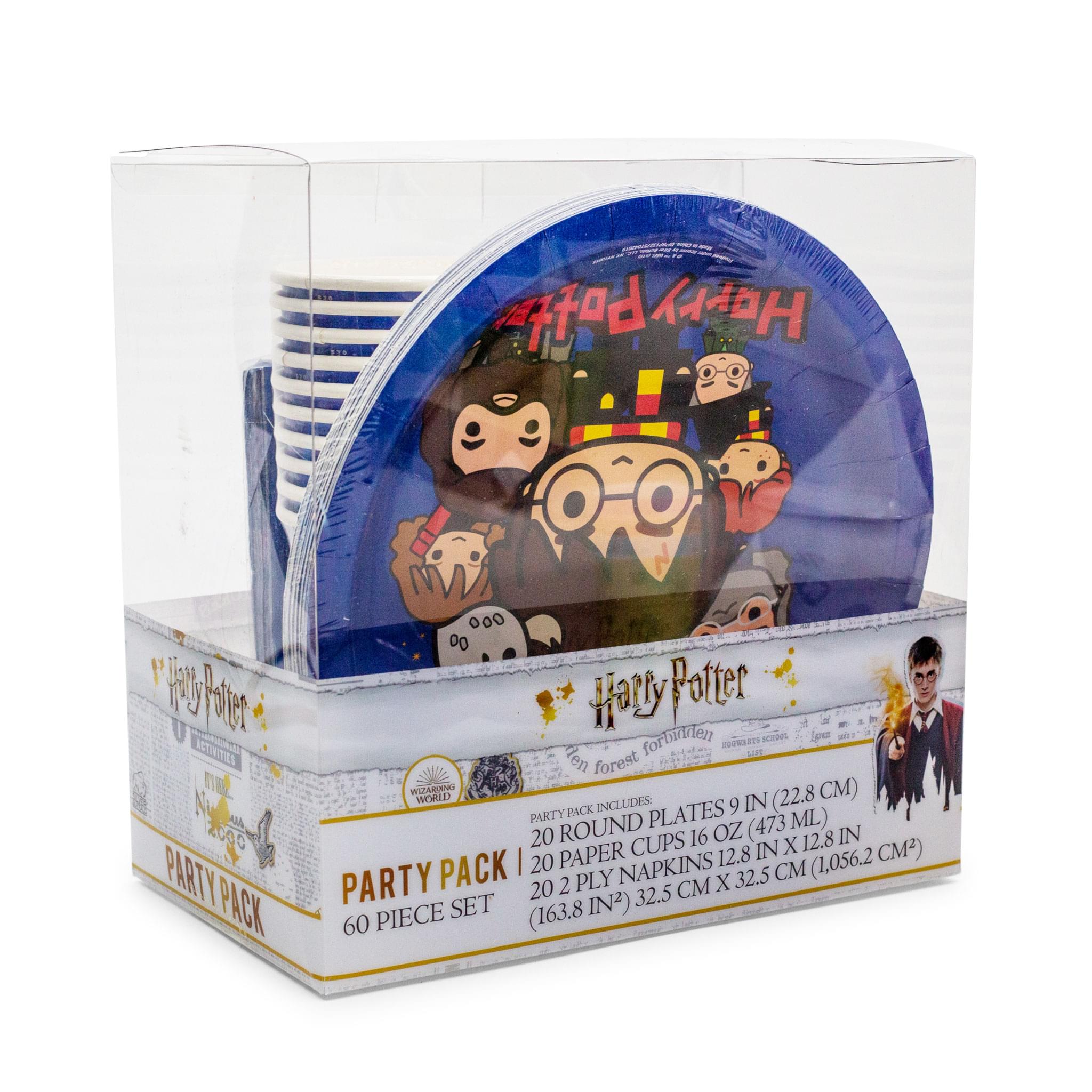 Harry Potter Forbidden Forest Party Pack

PARTY PACK INCLUDES:
- 9 ROUND PLATES (22.8 CM)
- 20 ROUND CUPS 16 OZ (473 ML)
- 20 PAPER CUPS 12.8 IN X 12.8 IN (32.5 CM X 32.5 CM)
- 20 2 PLY NAPKINS 63.8 IN² (1,056.2 CM²)

60 PIECE SET