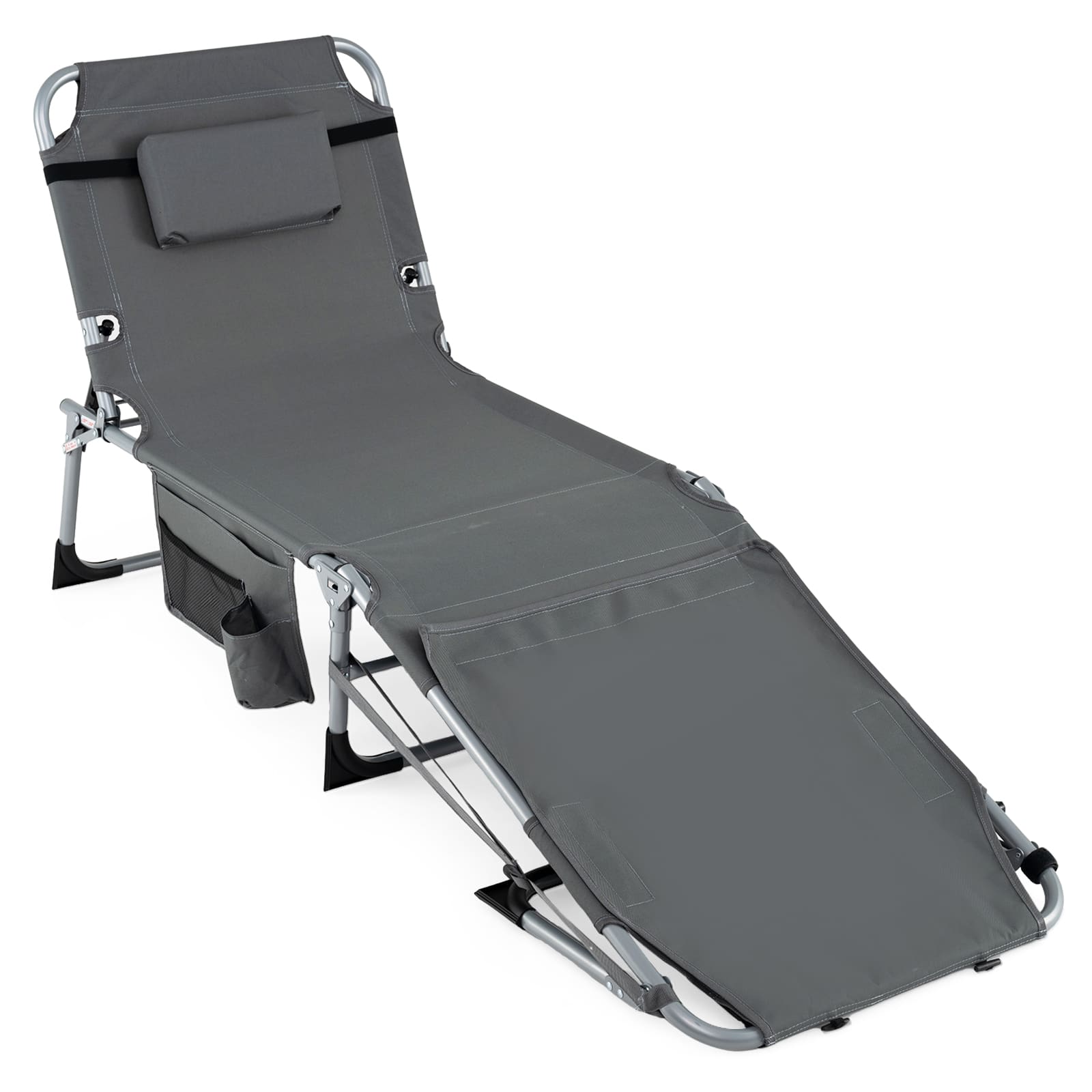 Gymax - Tanning Chair w/Face Arm Holes 4-Level Backrest & Head Pillow Side Pocket - Gray
