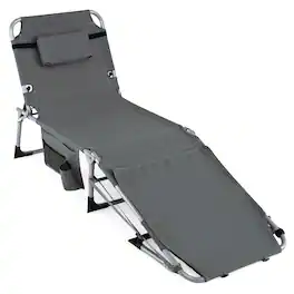 Gymax - Tanning Chair w/Face Arm Holes 4-Level Backrest & Head Pillow Side Pocket - Gray