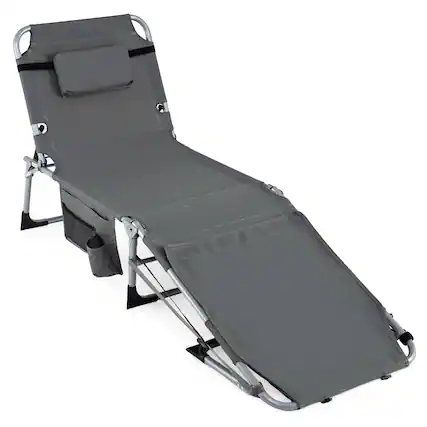 Front. Gymax - Gymax Tanning Chair w/Face Arm Holes 4-Level Backrest & Head Pillow Side Pocket - Grey.