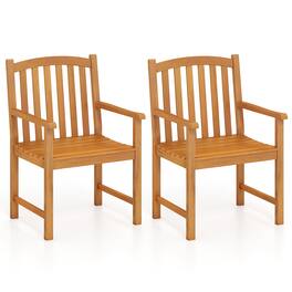 Gymax - 2PCS Outdoor Dining Chairs Acacia Wood Slatted Patio Chairs w/ Inclined Backrest - Yellow