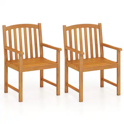 Front. Gymax - Gymax 2PCS Outdoor Dining Chairs Acacia Wood Slatted Patio Chairs w/ Inclined Backrest - Yellow.