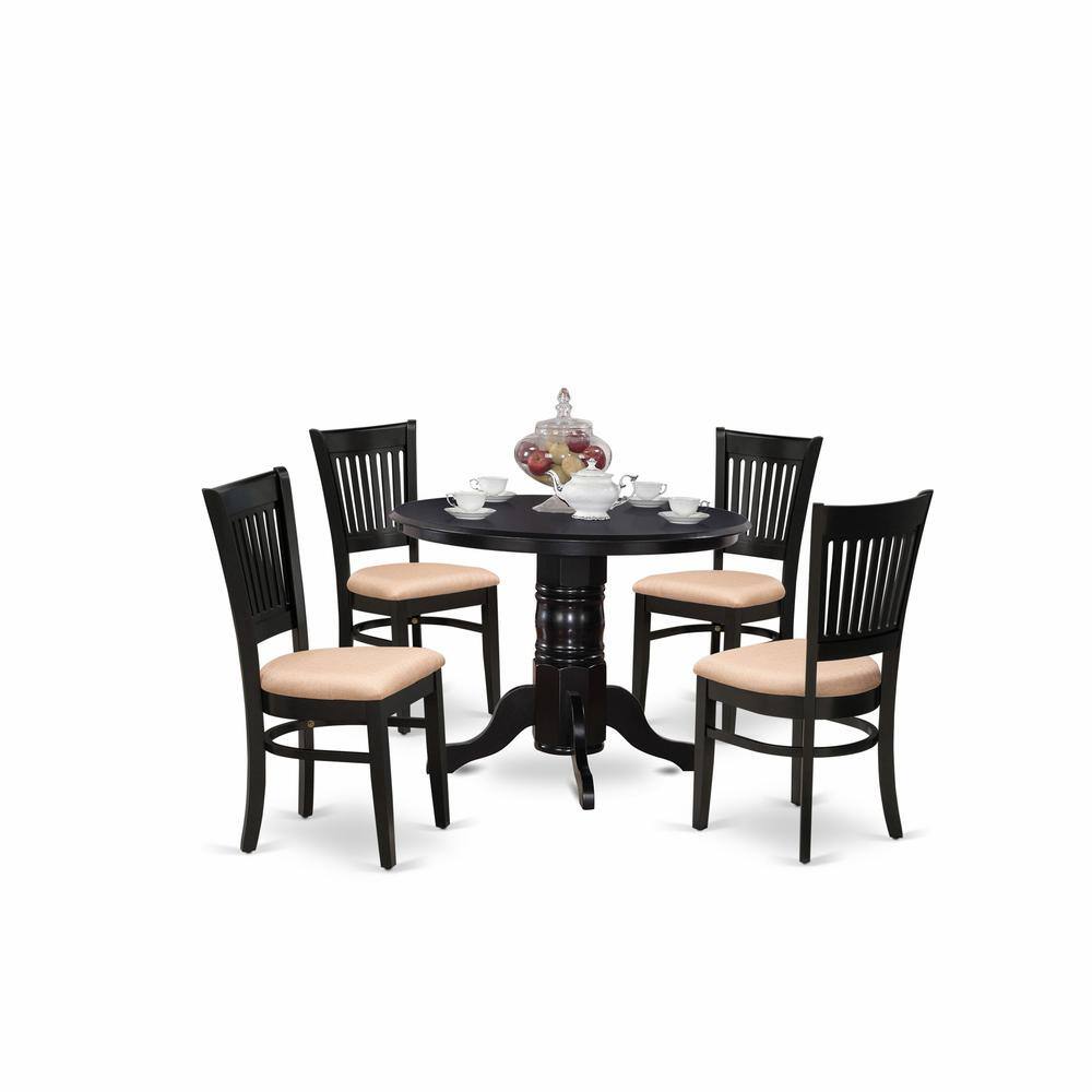 Left. East West Furniture - East West Furniture - SHVA5-BLK-C - 5-Pc Kitchen Dining Set- 4 Modern Dining Room Chair and Round Kitchen Table - Linen - Black.