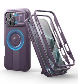 dexnor - for iPhone 16 Pro Max Case with Slide Camera Cover&Adjustable Kickstand&Built-in Screen Protector - Phantom Purple
