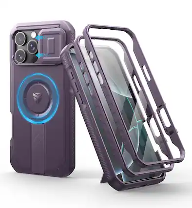 Front. Dexnor - Shockproof Bumper Case for iPhone 16 Pro Max with Camera Cover, Screen Protector, Compatible With MagSafe - Phantom Purple.