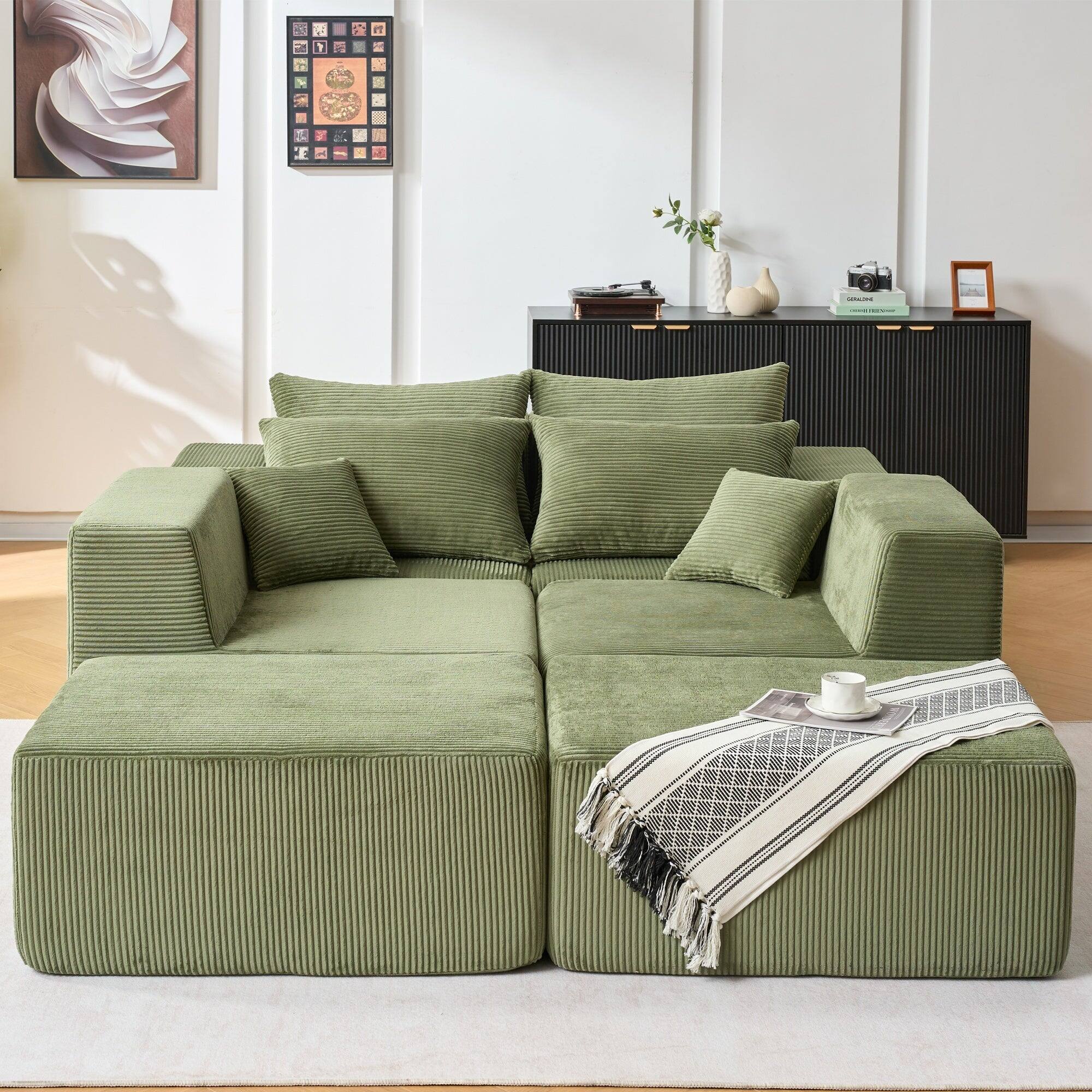 Alt View 4. Boyel Living - Compressed Modular Green Corduroy Sofa No Assembly Required 6-Seat - Green.