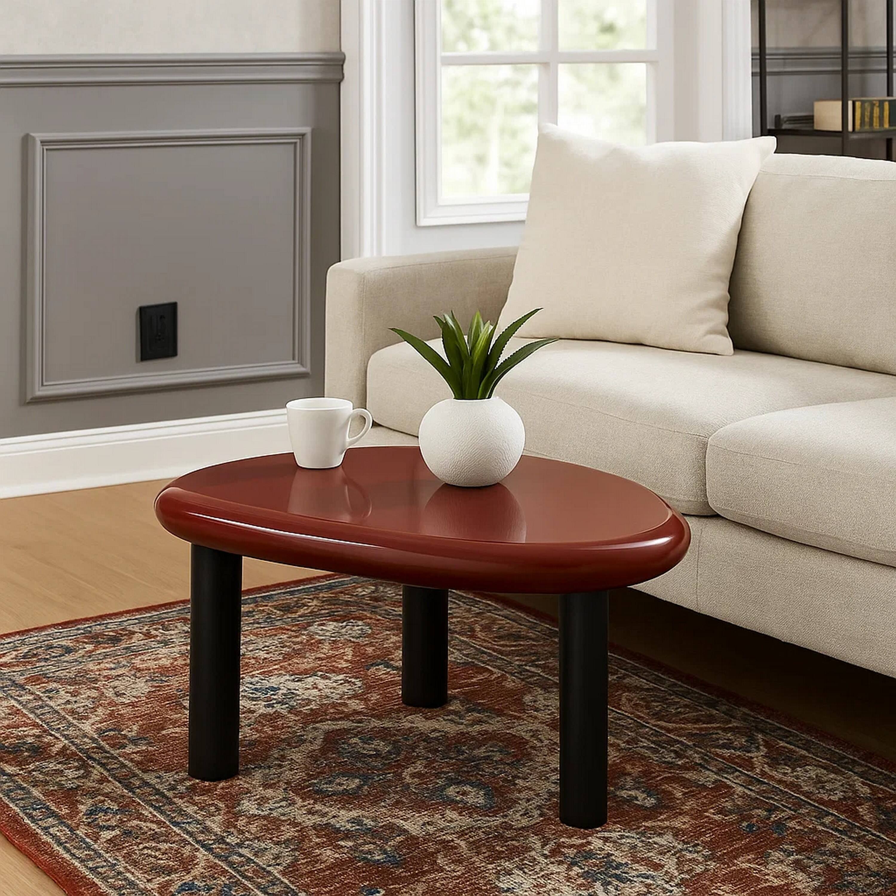Alt View 6. Manhattan Lane - Endy End Table, 21 Inch Asymmetric Red High Gloss, 3 Round Metal Legs - Red.