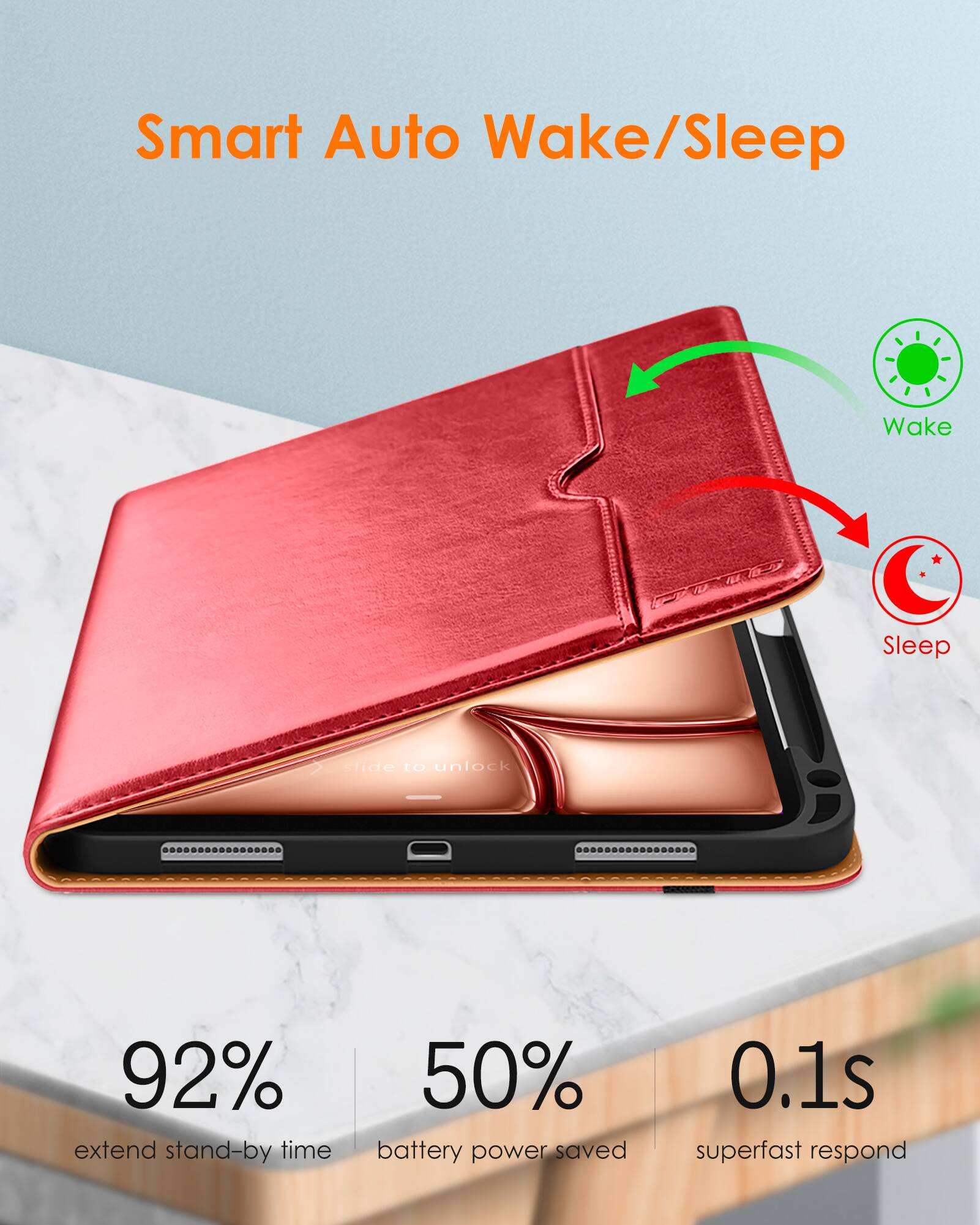 Smart Auto Wake/Sleep

- 92% extend stand-by time
- 50% battery power saved
- 0.1s superfast respond

Wake
Sleep