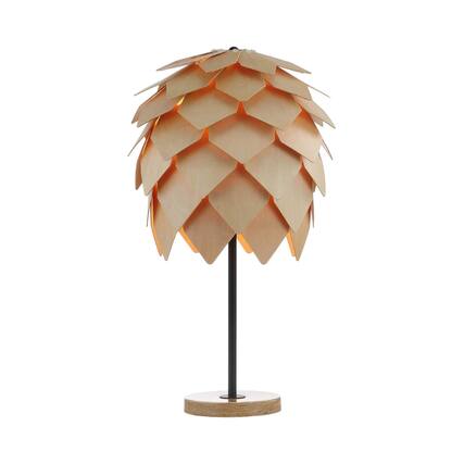 Front. Crescents Edge - Contemporary Pinecone Wood Table Lamp - Brown.