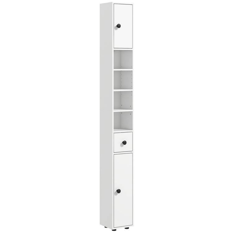 Front. PULUZ - 71 inch Small Bathroom Storage Cabinet, Narrow Toilet Paper Cabinet with Open Shelves, 2 Cabinets, Adjustable Shelves - White.