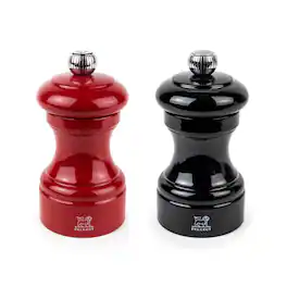 Peugeot - Bistro Pepper & Salt Mill Set, 4in (Red/Black) Adjustable Beechwood Mills - Passion Red and Black